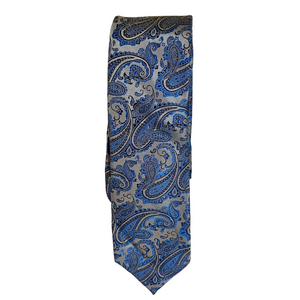 Strauss Silk Tie Men’s Elegant Blue and Gray Paisley Necktie